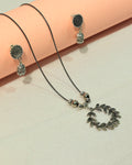 Oxidized Silver Leaf Wreath Necklace & Earring Set
