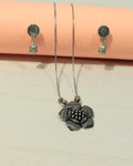 Oxidized Silver Textured Floral Necklace & Earring Set