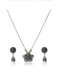 Oxidized Silver Textured Floral Necklace & Earring Set
