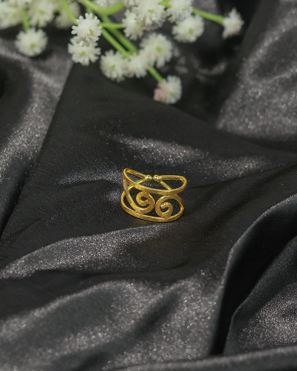 Golden Dual Sphere Open Ring