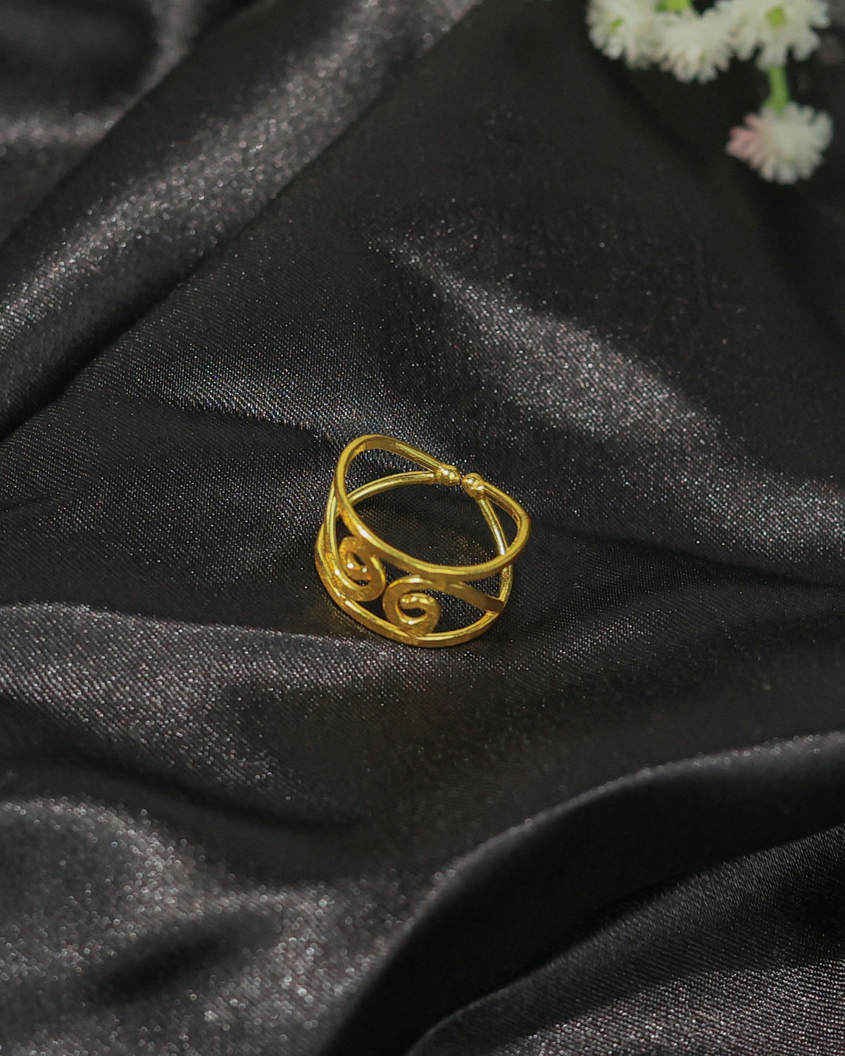 Golden Dual Sphere Open Ring