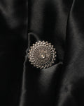 Lotus Mandala Oxidised Statement Ring
