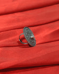 Floral Coin Oxidised Statement Ring
