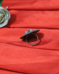 Floral Coin Oxidised Statement Ring