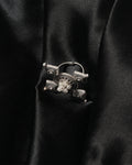 Four Petal Pearl Oxidised Ring
