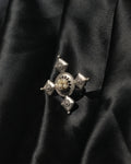 Four Petal Pearl Oxidised Ring