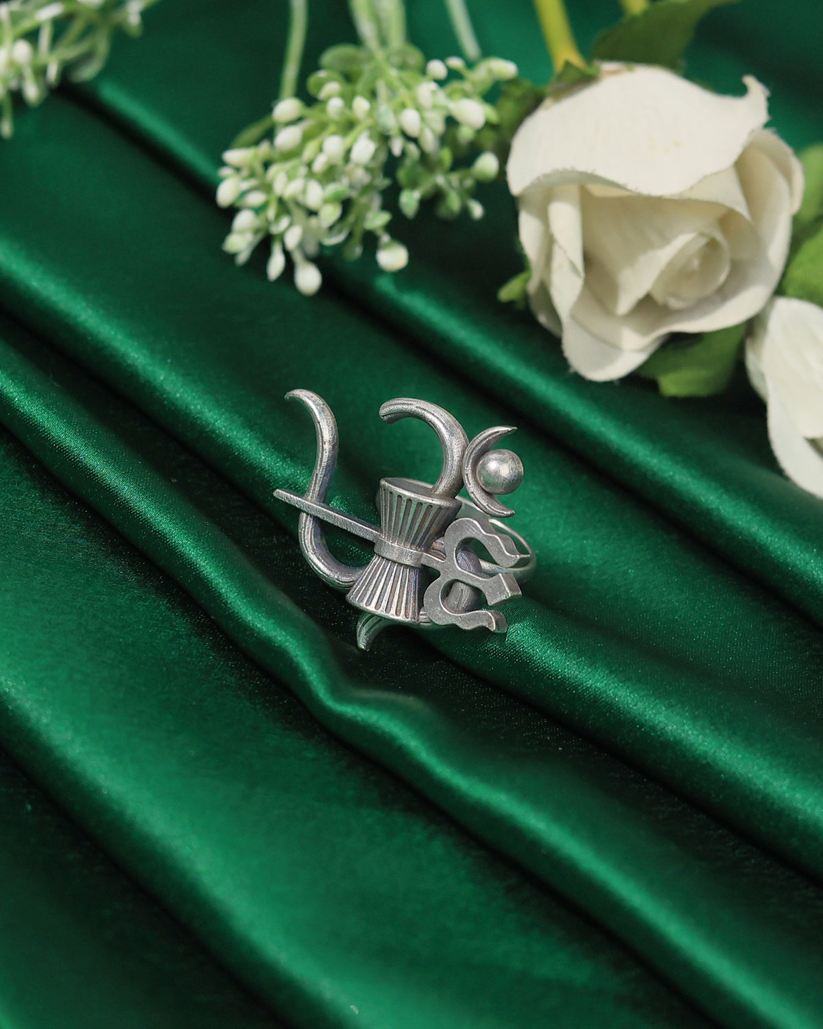 Om Trishul Damru Spiritual Oxidised Ring