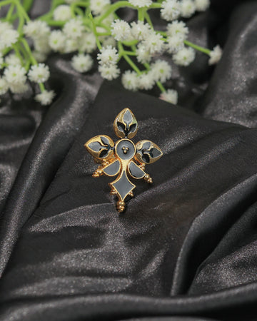 Midnight Bloom Enamel Floral Statement Ring