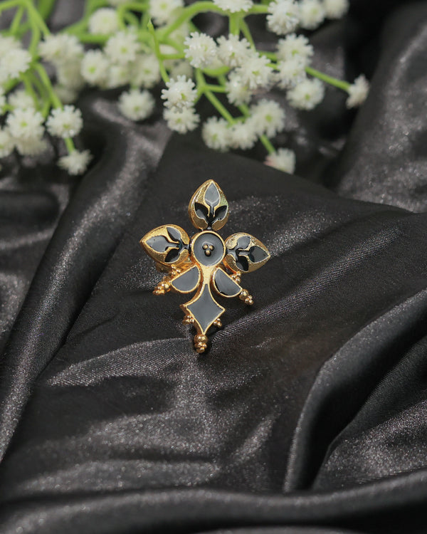 Midnight bloom enamel floral statement ring
