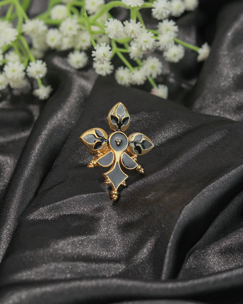 Midnight Bloom Enamel Floral Statement Ring