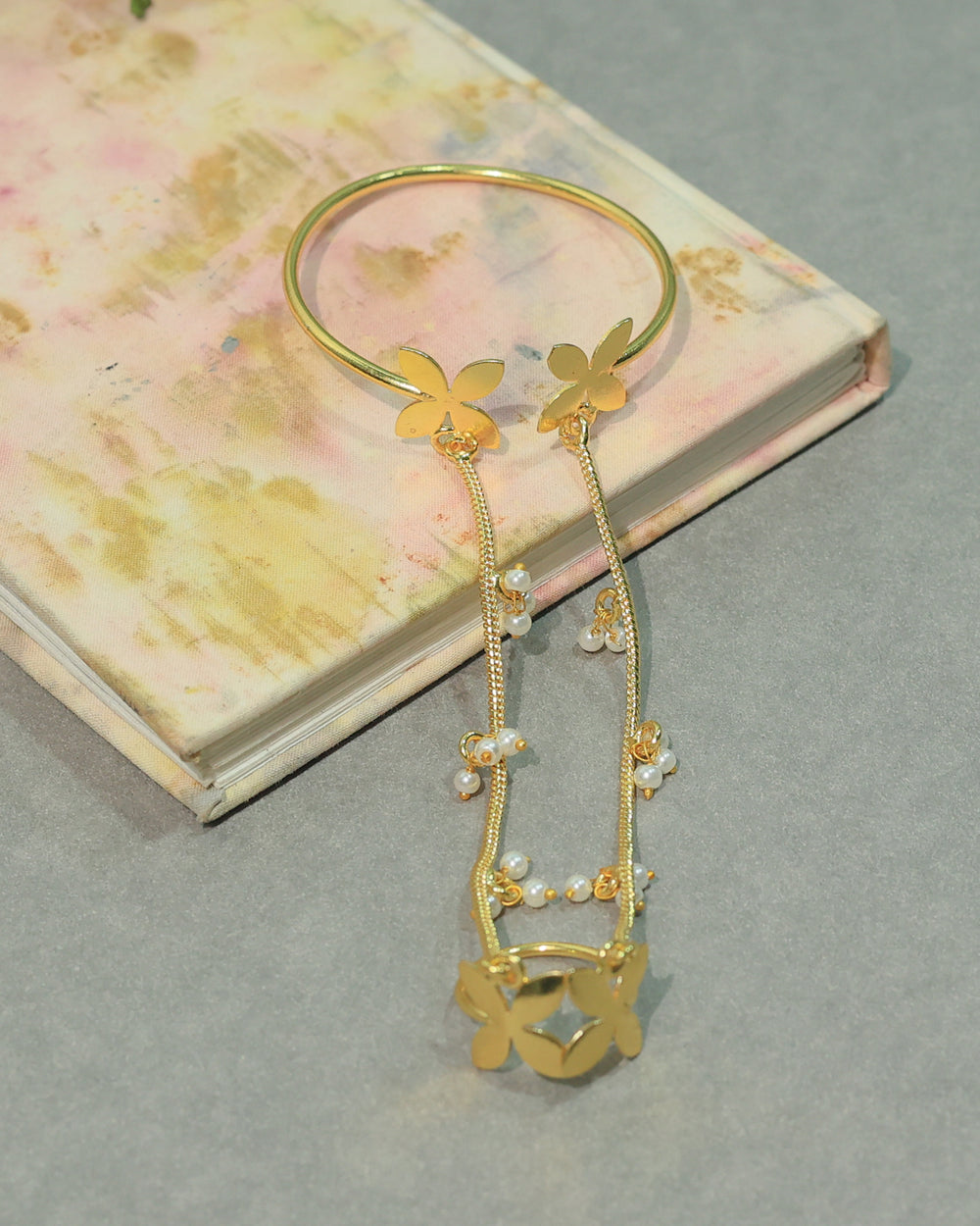 Golden Floral Hand Chain Bracelet Ring