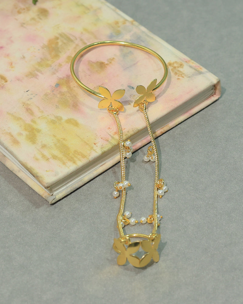 Golden Floral Hand Chain Bracelet Ring