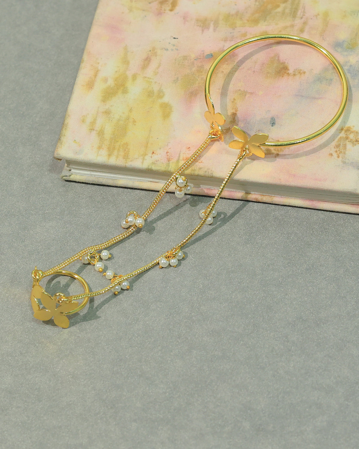 Golden Floral Hand Chain Bracelet Ring