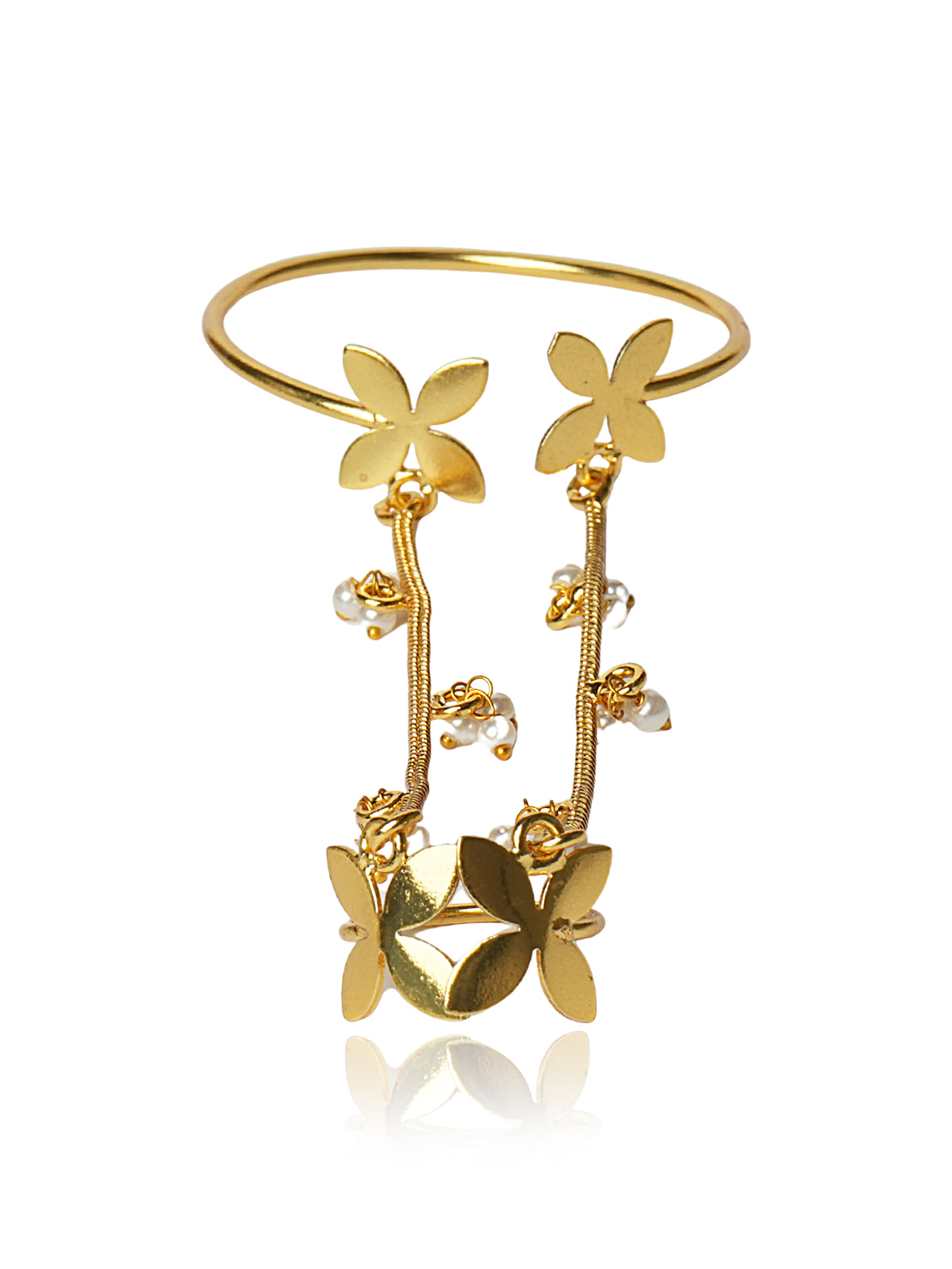 Golden Floral Hand Chain Bracelet Ring