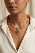 Gold-Tone Green Stone Sunburst Pendant Necklace