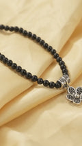 Black Beaded Silver-Tone Charm Anklet