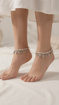 Pearl Leaf Charm Silver-Tone Anklet Pair