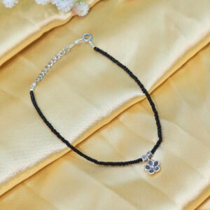 black beaded flower charm anklet