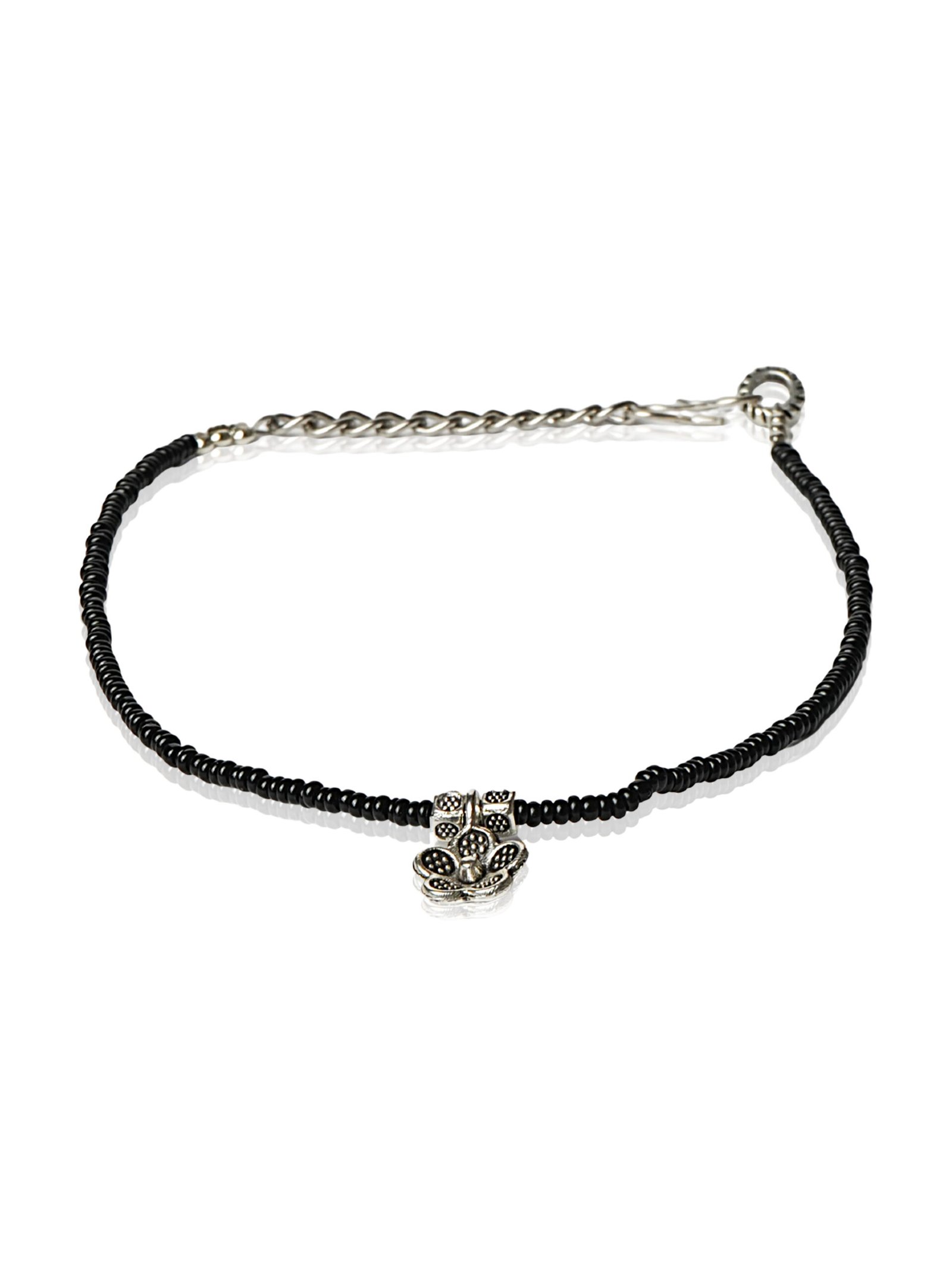 black beaded flower charm anklet black beaded flower charm anklet