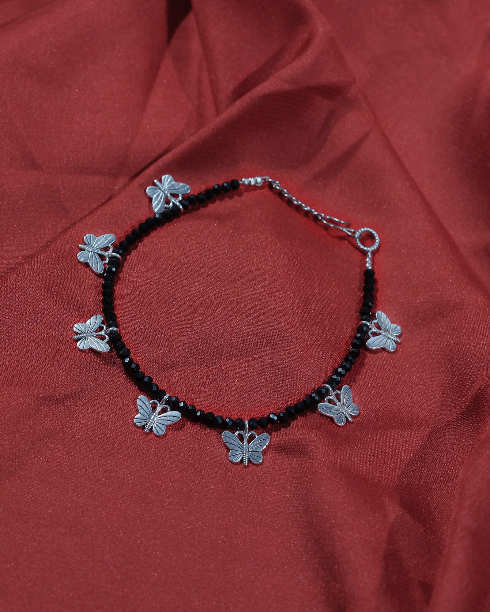 black beaded butterfly charm anklet black beaded butterfly charm anklet