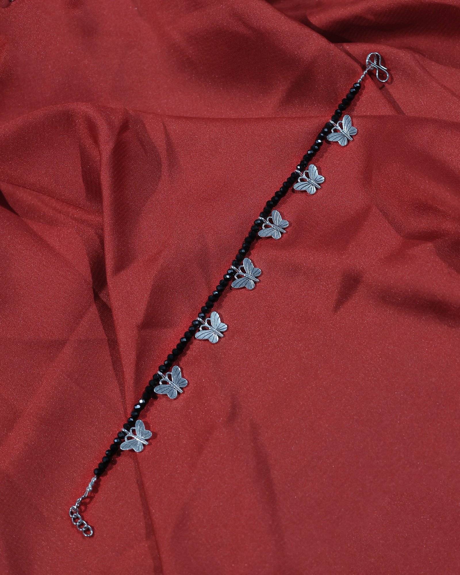 black beaded butterfly charm anklet black beaded butterfly charm anklet