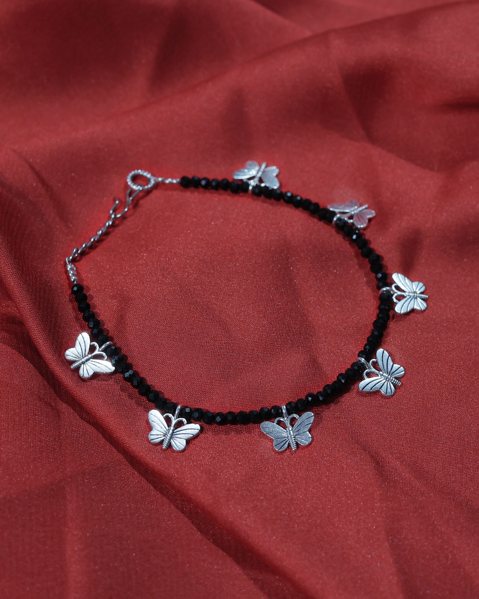 black beaded butterfly charm anklet black beaded butterfly charm anklet
